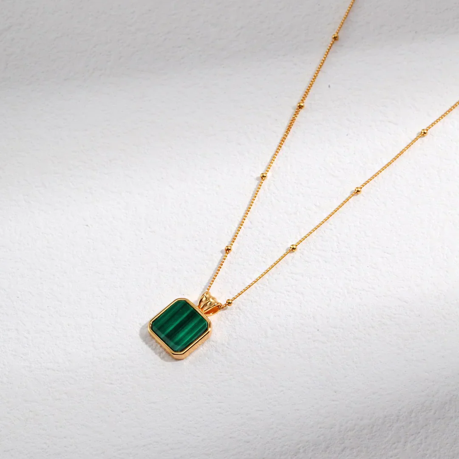 Satellite Chain Square Malachite Pendant Necklace