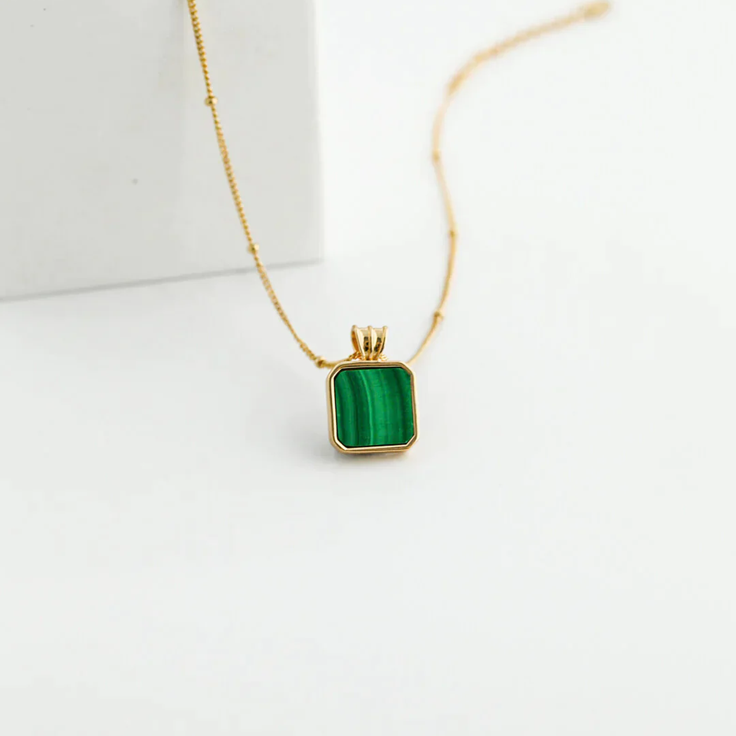 Satellite Chain Square Malachite Pendant Necklace