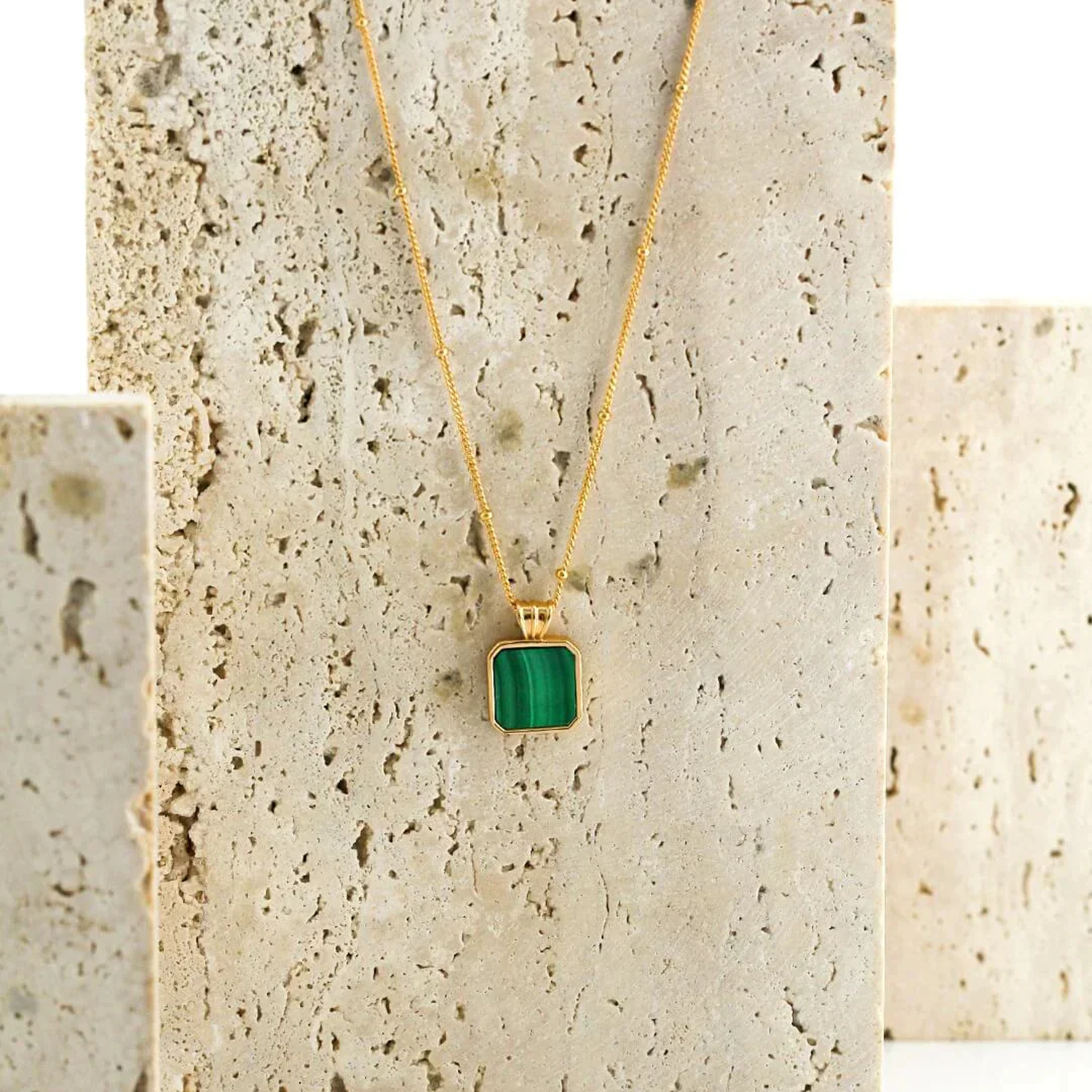 Satellite Chain Square Malachite Pendant Necklace