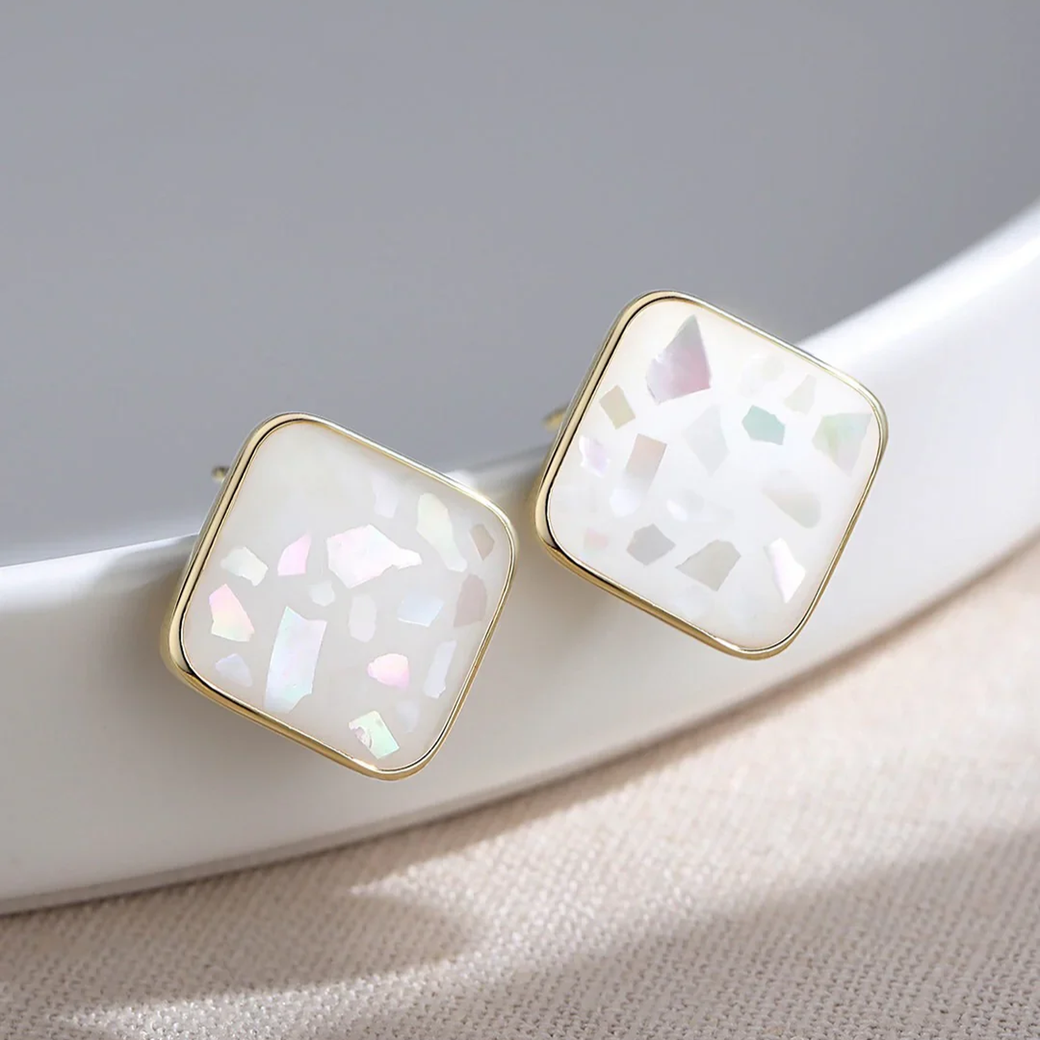 Natural Pink Blue Light Shell Stud Earrings
