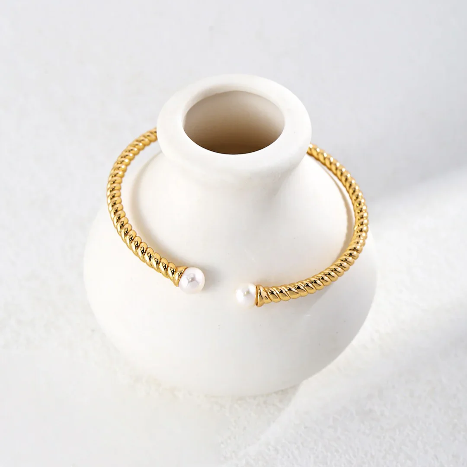 Twisted Cable Pearl Cuff Bracelet
