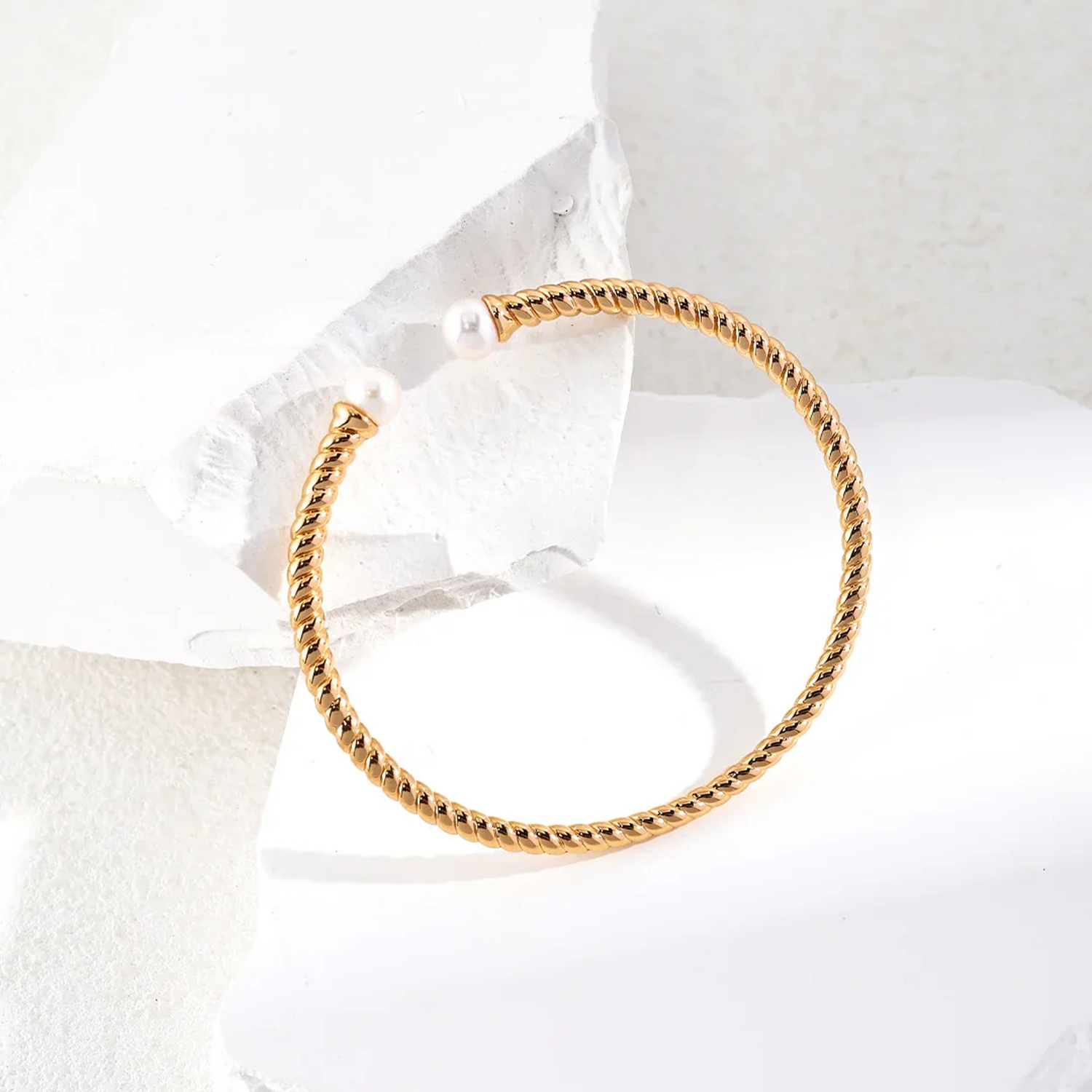 Twisted Cable Pearl Cuff Bracelet