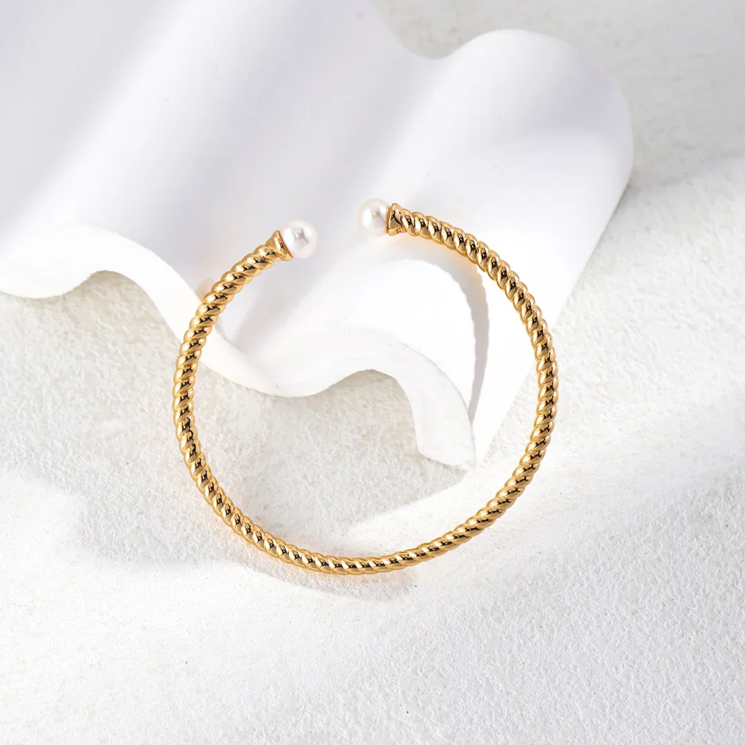 Twisted Cable Pearl Cuff Bracelet