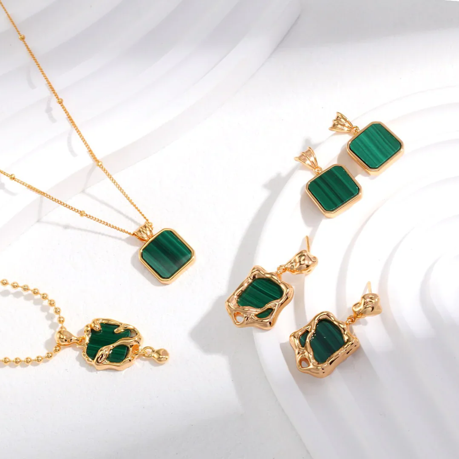 Green Malachite Dangle Earrings