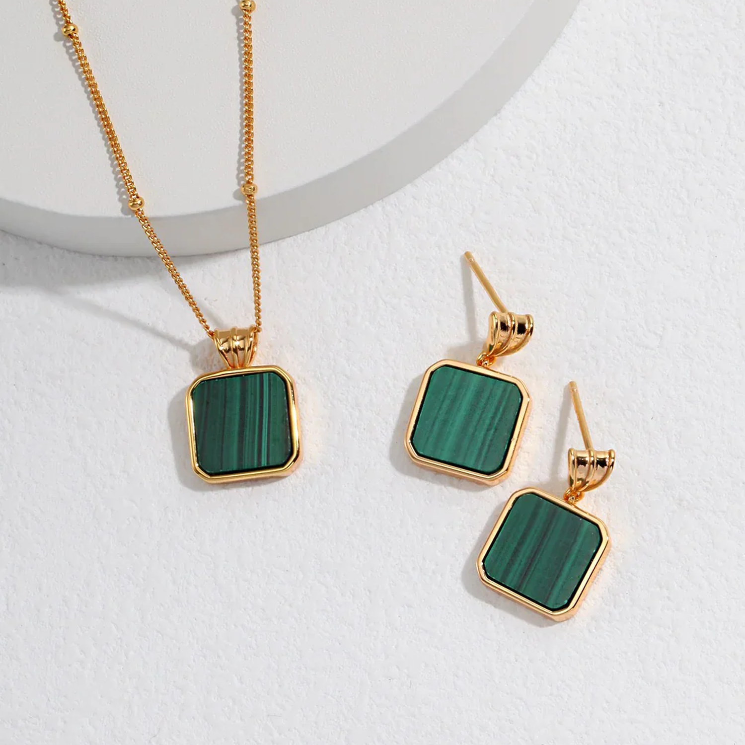 Green Malachite Dangle Earrings