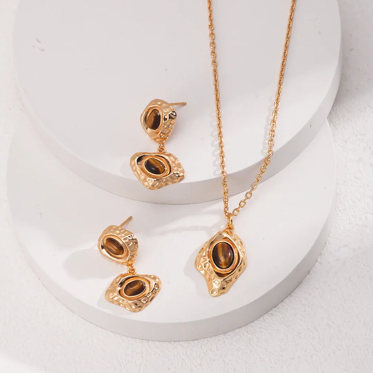 Irregular Rhombus Tigers Eye Stone Pendants Necklace