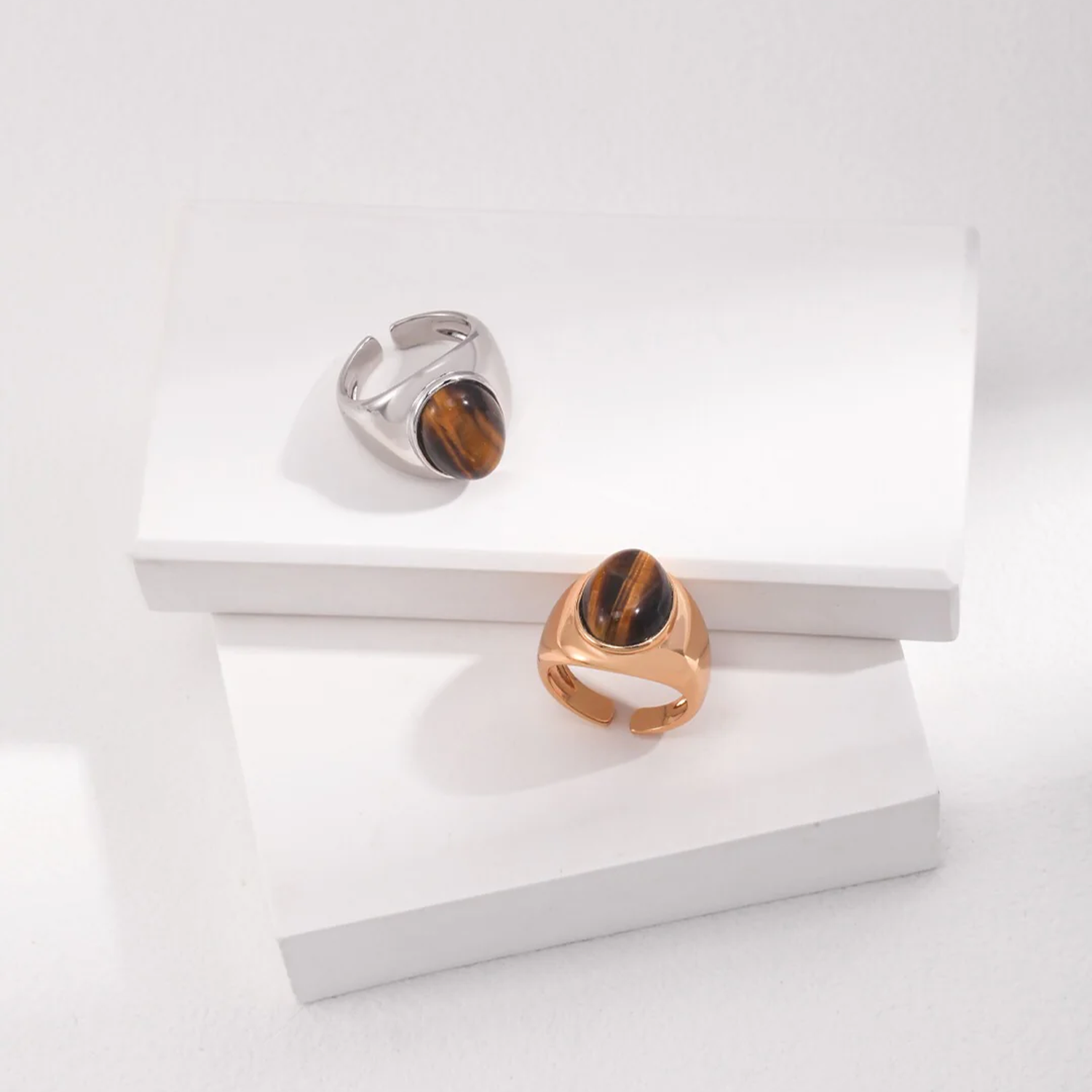 Natural Tiger'S Eye Stone Ring
