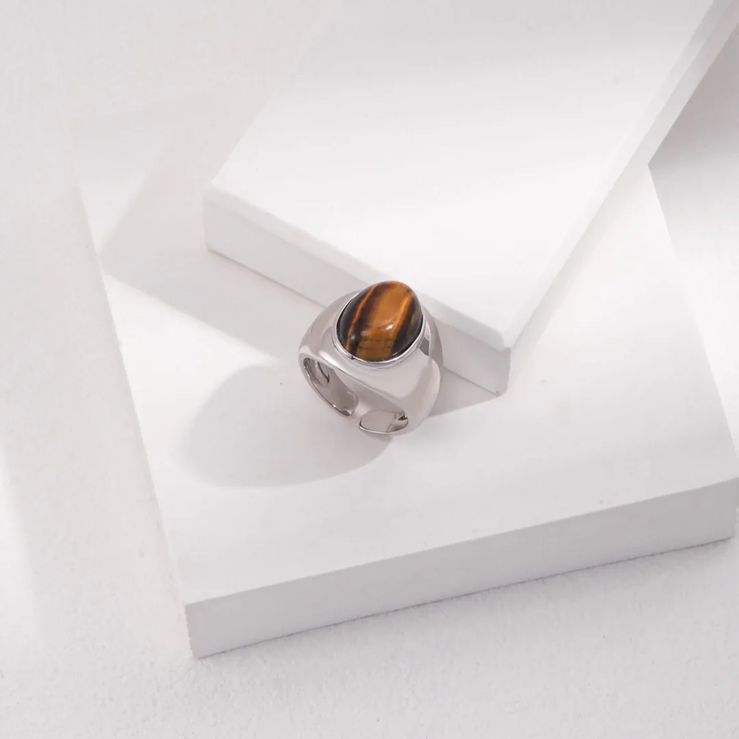 Natural Tiger'S Eye Stone Ring