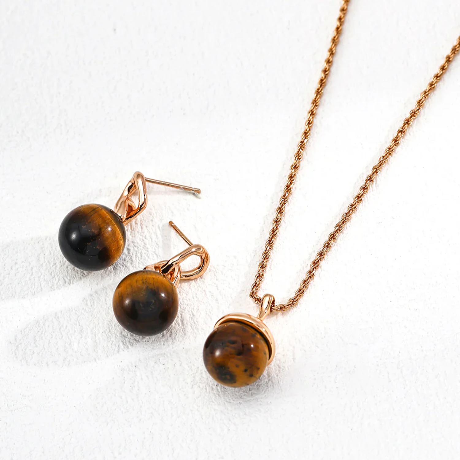 Round Tiger'S Eye Earrings
