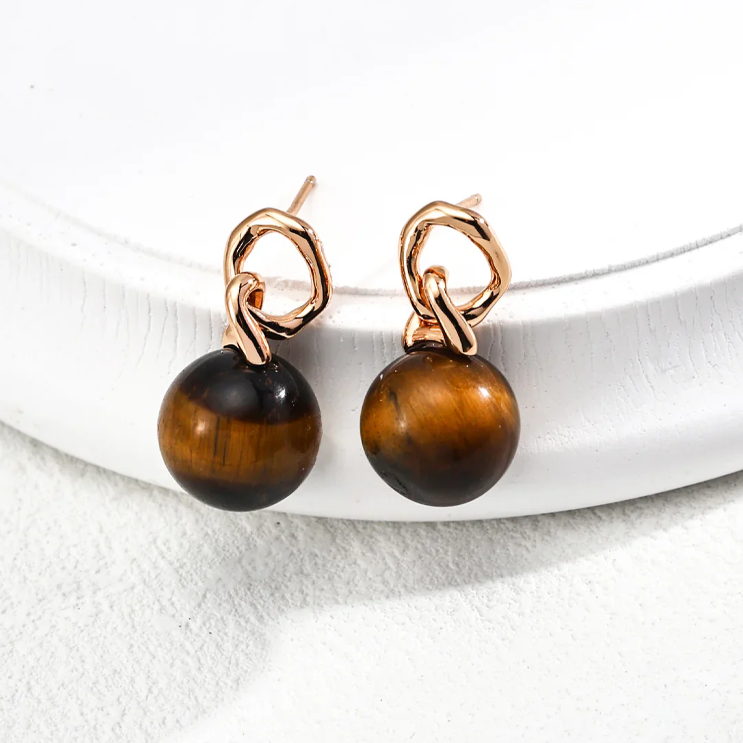 Round Tiger'S Eye Earrings