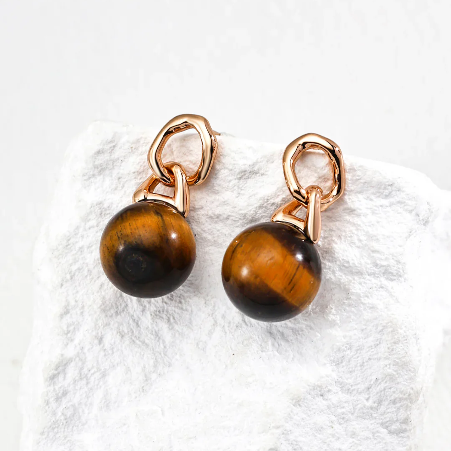 Round Tiger'S Eye Earrings