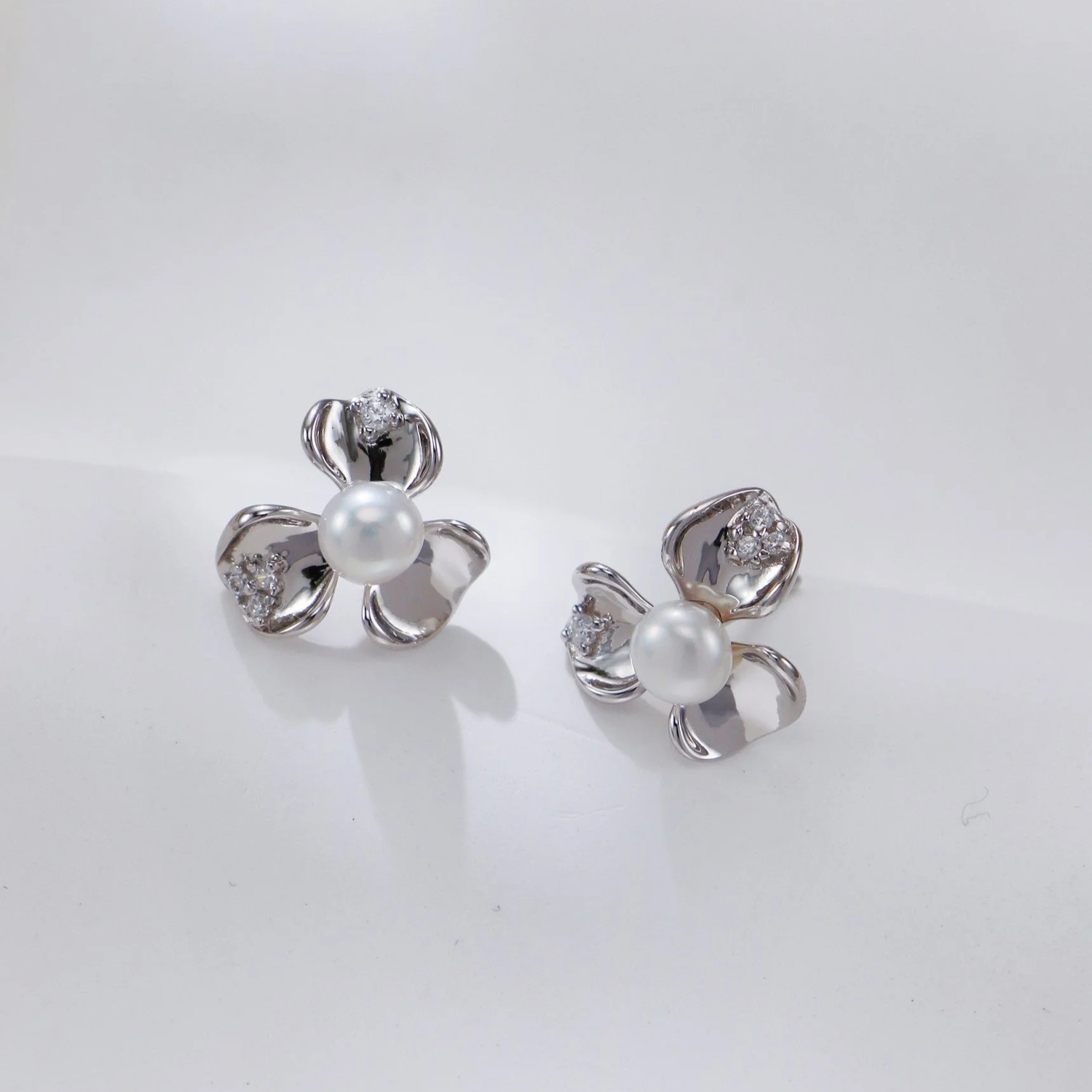 Petal Pearl and Zirconia Earrings