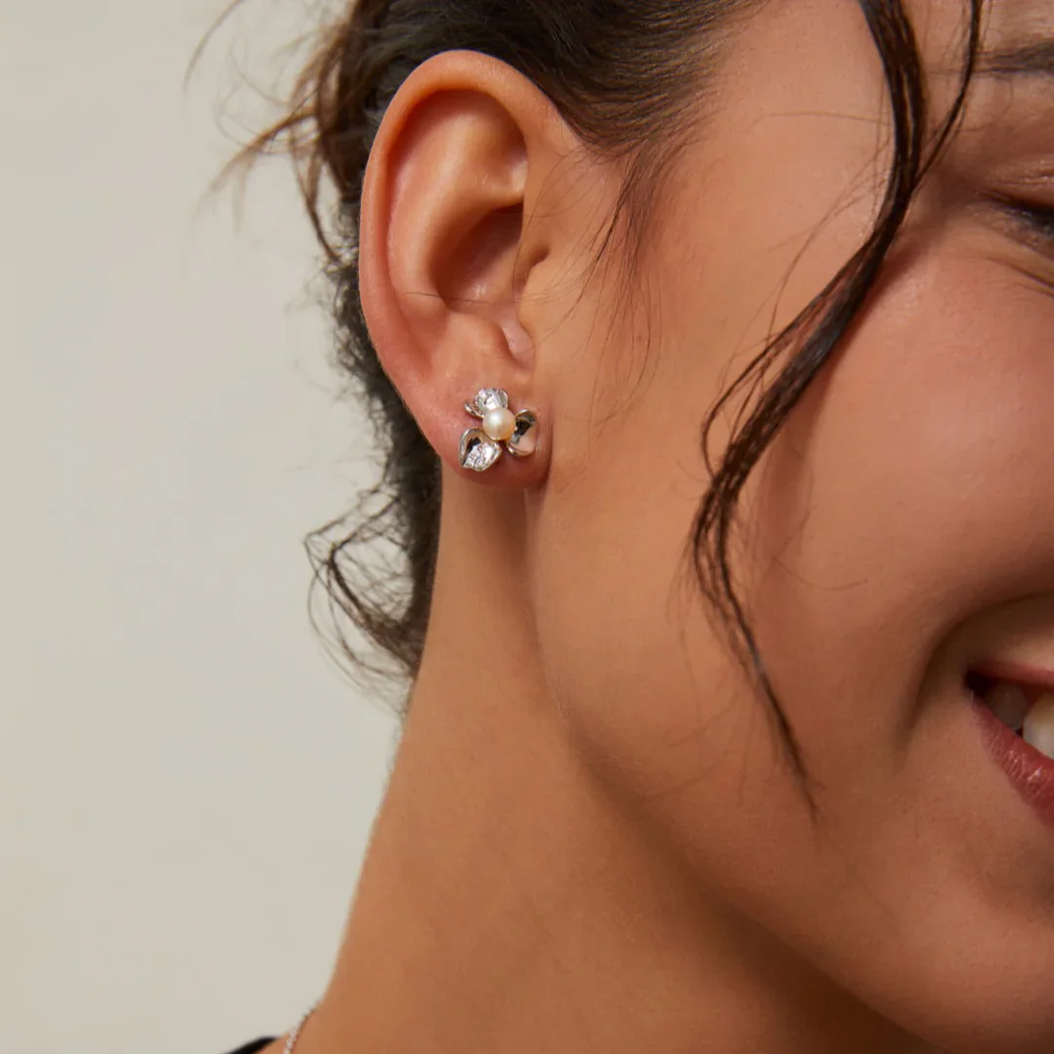 Petal Pearl and Zirconia Earrings