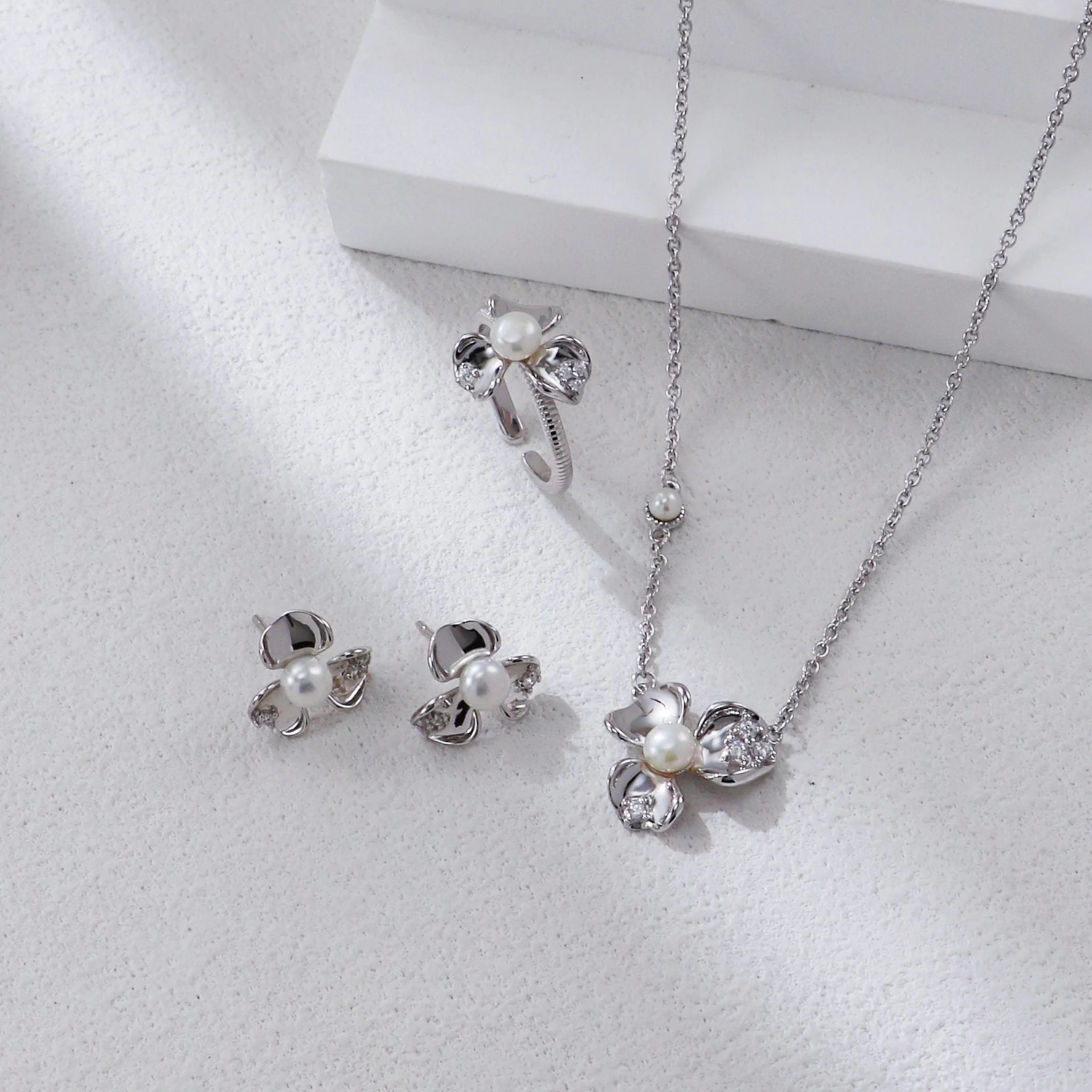Petal Pearl and Zirconia Earrings