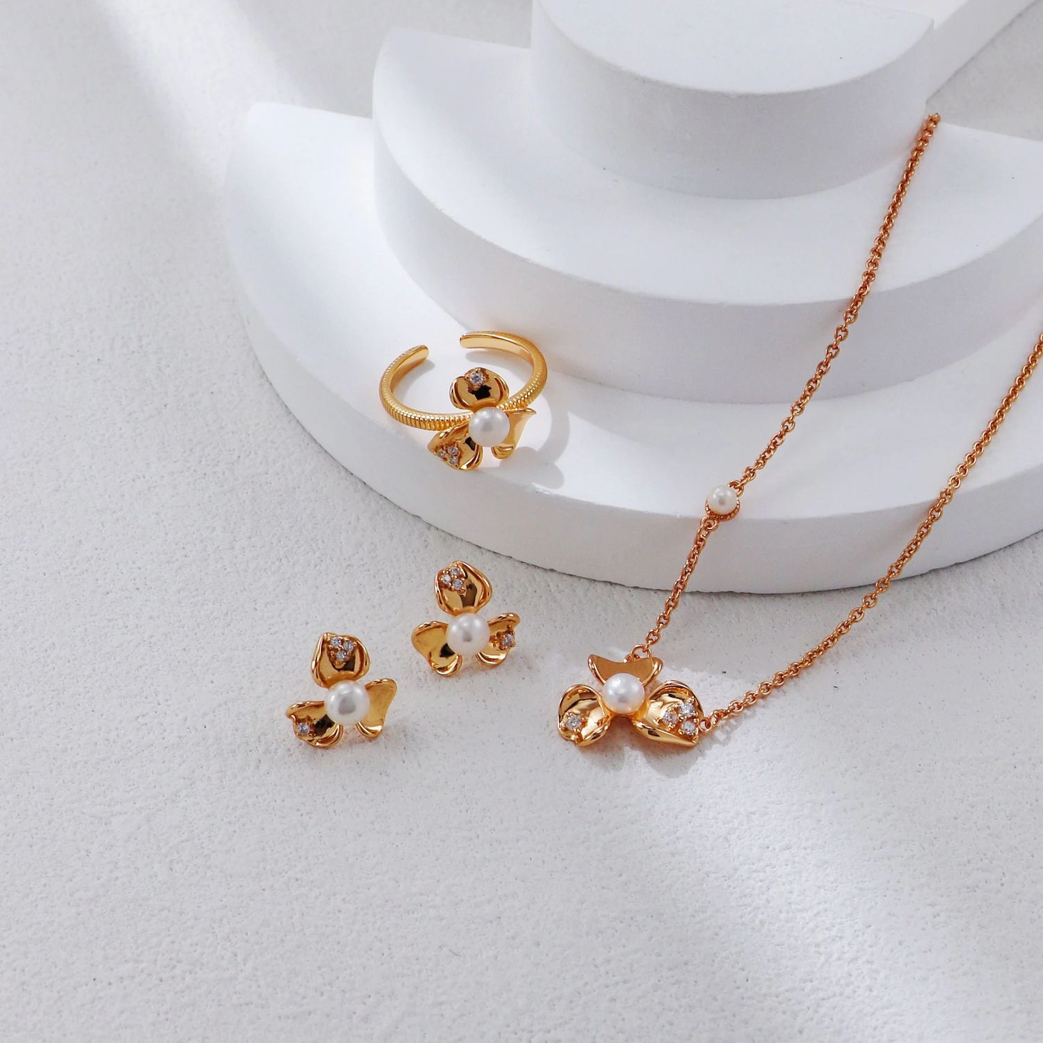Petal Pearl and Zirconia Earrings