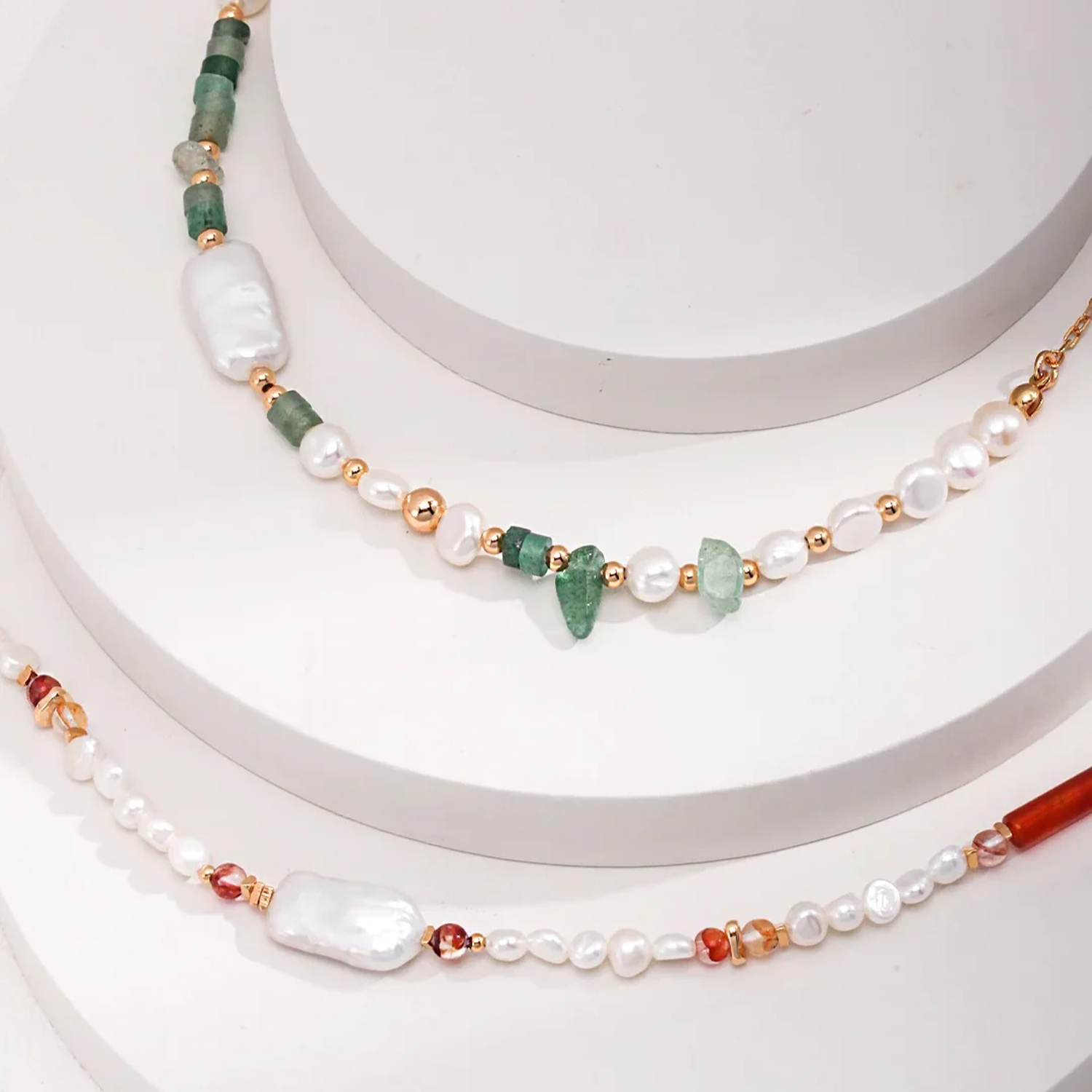 Strawberry Quartz with Baroque Pearl Necklace