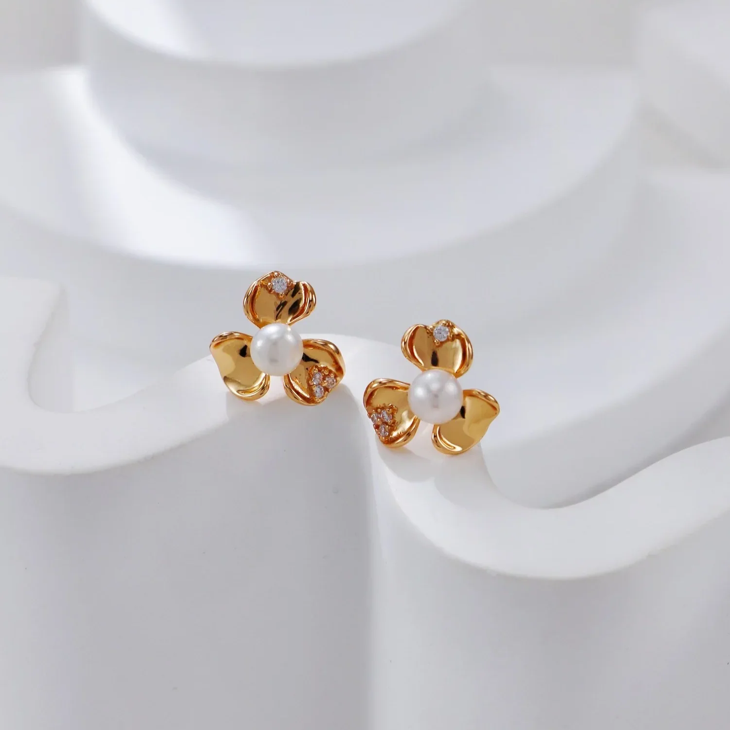 Petal Pearl and Zirconia Earrings